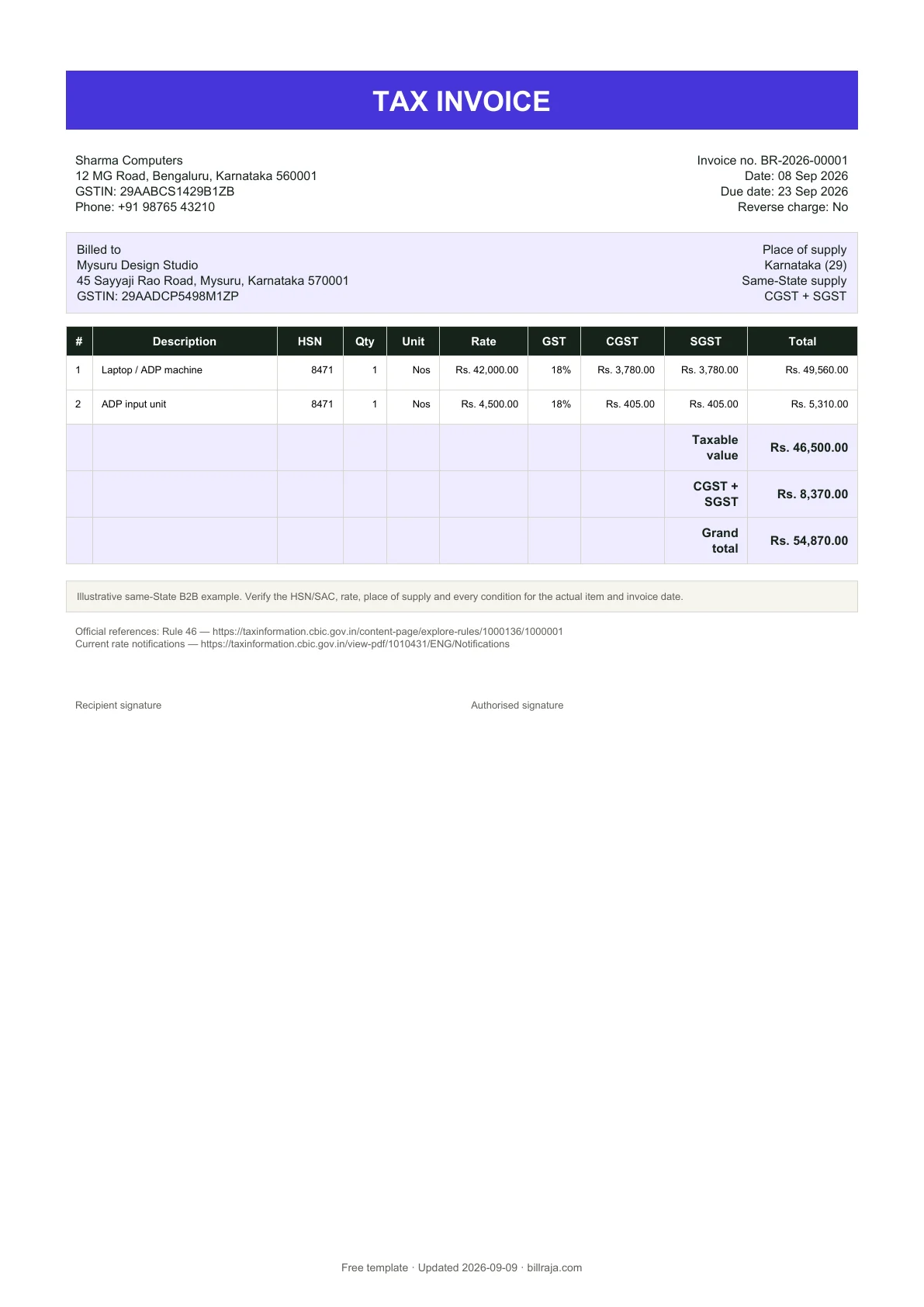 GST invoice format example document